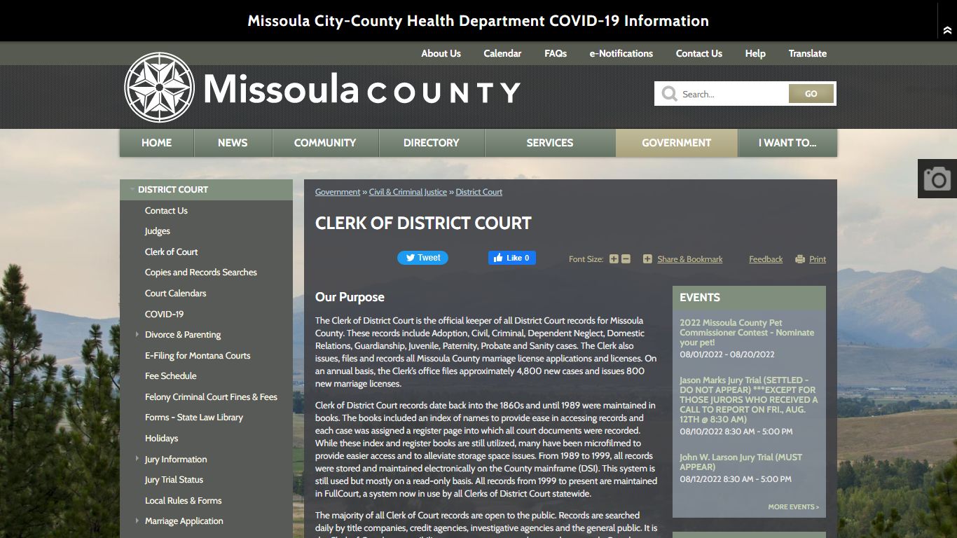 Clerk of District Court | Missoula County, MT