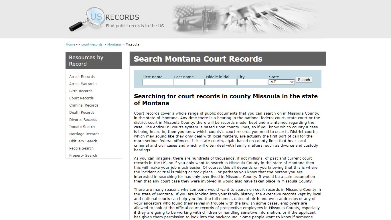 Search Court Records Missoula Montana | US Records